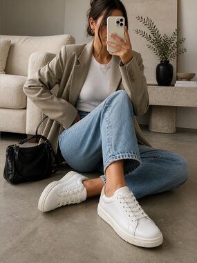 Steve Madden Elsin White Low Top Sneakers Size 6 Minimal Lace Up Casual